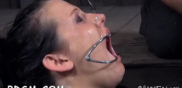  Girl gets her neck restrained and knockers clamped